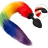 Fluffy Tail Anal Plug med Regnbue Farvet Hale
