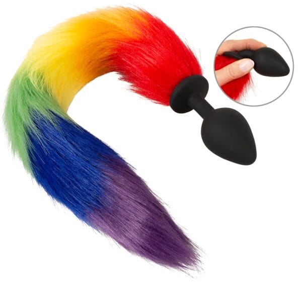 Fluffy Tail Anal Plug med Regnbue Farvet Hale