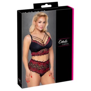 Plus Size Blonde BH sæt i Rød og Sort fra Issabella